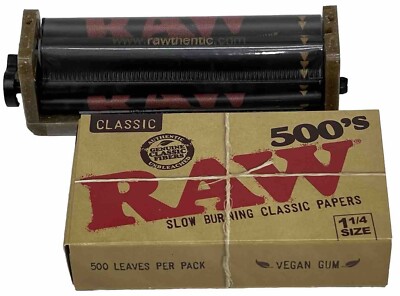 Raw Classic 500 Pack Rolling Papers And 1 1/4  Adjustable Roller *Free Shipping*