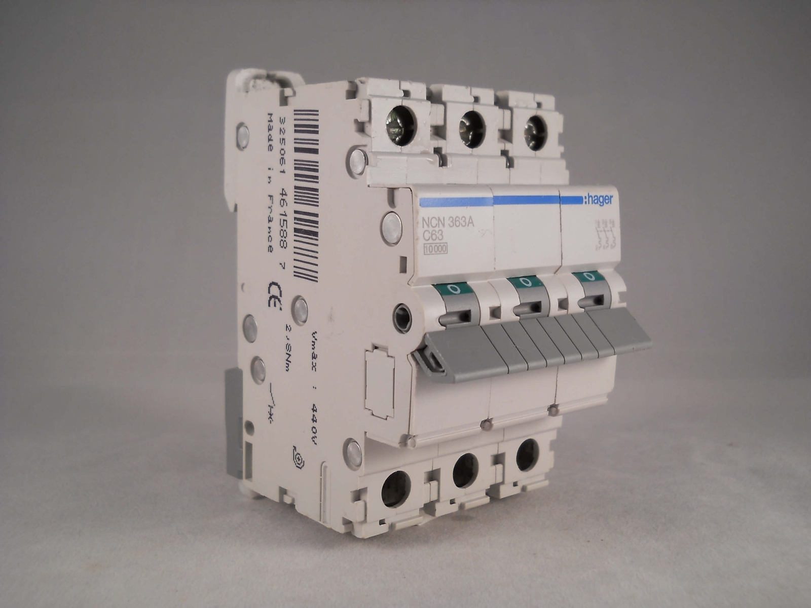 Hager MCB 63 Amp Triple Pole 3 Phase Circuit Breaker Type C 63A NCN363A