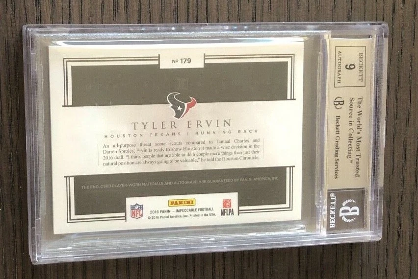 2016 Impeccable~TYLER ERVIN #179 RC RPA 01/15 Rare 1st~Rookie Patch Auto~BGS 9 - Image 2 of 2