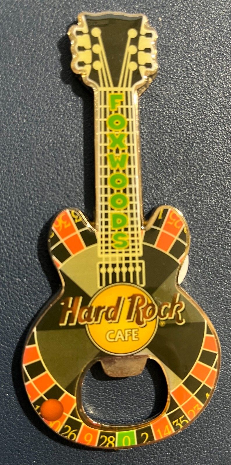 Hard Rock Cafe *FOXWOODS* BOTTLE OPENER GUITAR MAGNET ROULETTE DESIGN UNUSED