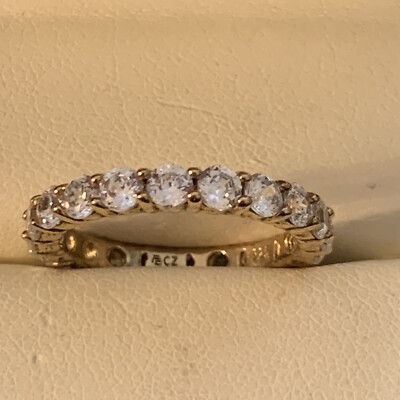 DESIGNER FE CZ 925 RUNDER WEISSER STEIN ETERNITY BAND RING STERLINGSILBER GR. 6