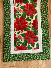 Quilted Christmas Runner Poinsettia Holly