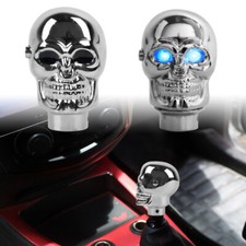 Universal Chrome Skull Gear Shift Knob Mshianual Lever Stick Blue Eyes Led Light