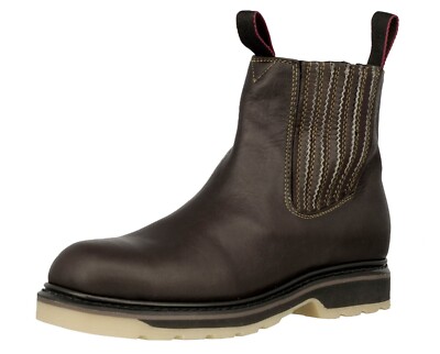 Mens Soft Toe Work Boots Leather Pull On Shock Absorbing Slip Resistant  Brown