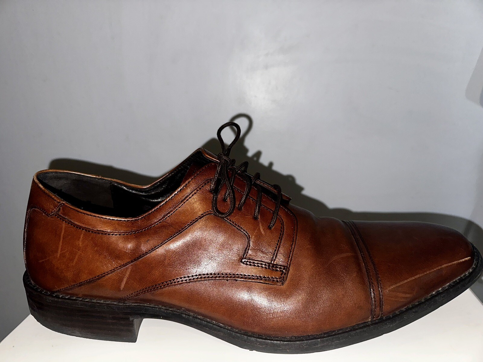 SAOLA Johnston Murphy Larsey 2 taglia 12 M tomaia in pelle con cappuccio e lacci Oxford marrone