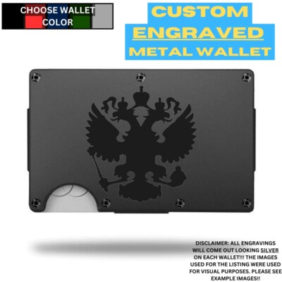 Russian Eagle Laser Engraved Onto An Aluminum Wallet
