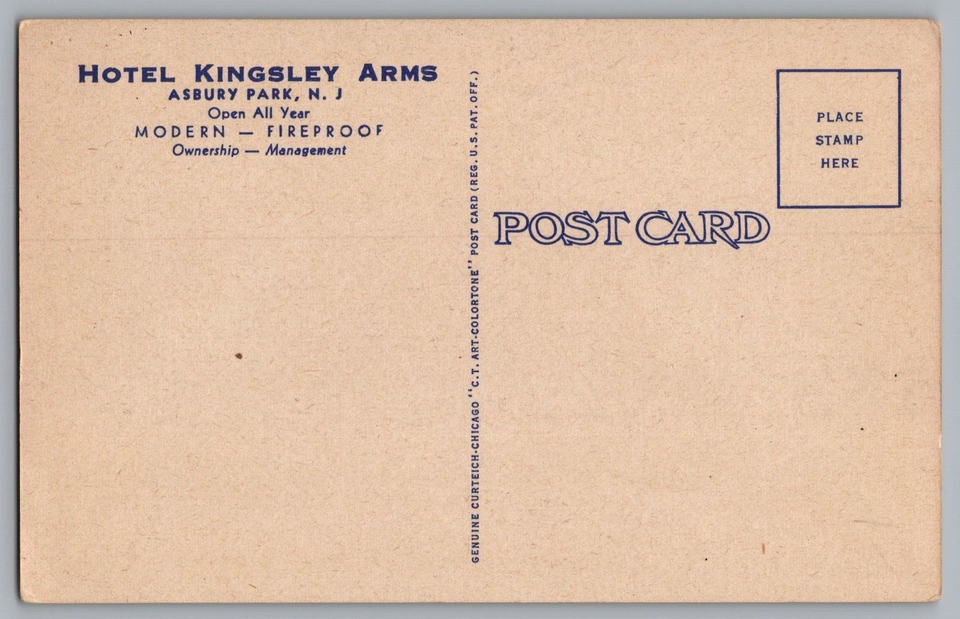Hotel Kingsley Arms Asbury Park New Jersey Postcard eBay