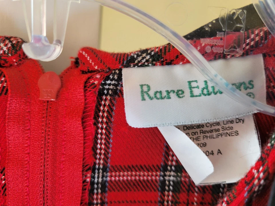 Rare Editions Dress Sze 7 Red Plaid Velvet Collar Lace Holiday Christmas Party - Image 4 of 4