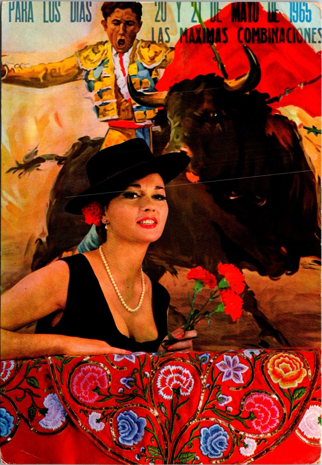 España Colorido Torero Mujer Con Flores Vestido Tradicional Postal