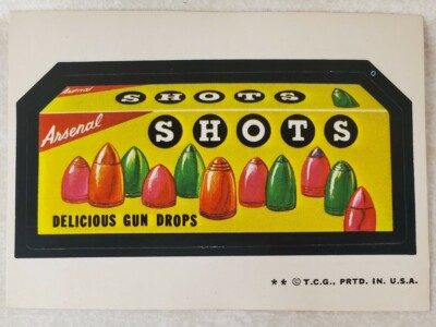 1973 Topps Wacky Packages Shots Gun Drops Sticker Card Tan Back Series 5