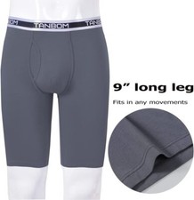 Men's Long Leg Boxer Briefs Open Fly Big And Tall Bamboo Comfort Soft Underwear