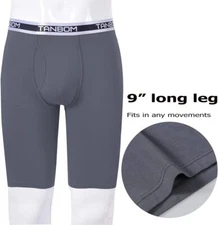 Men's Long Leg Boxer Briefs Open Fly Big And Tall Bamboo Comfort Soft Underwear
