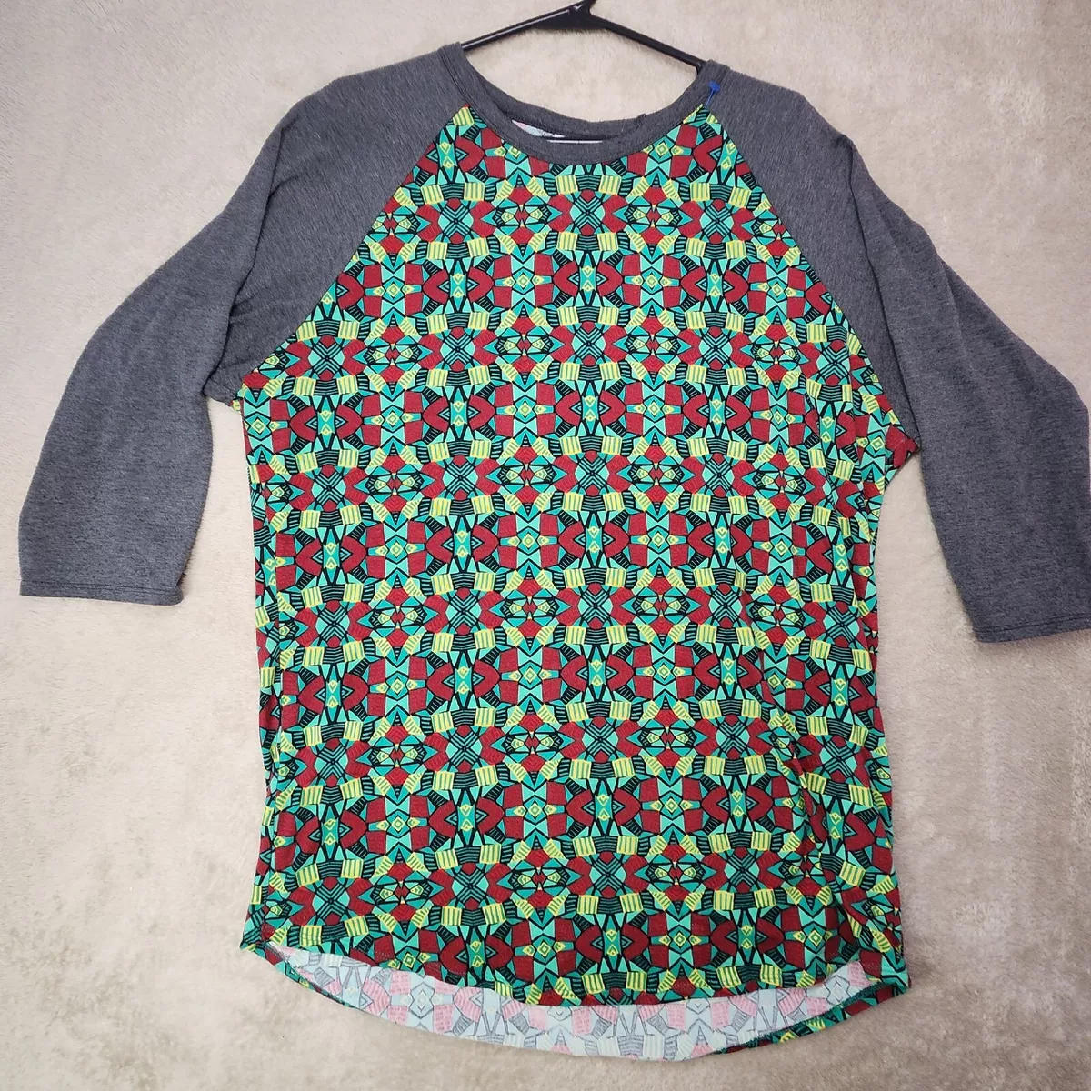 LuLaRoe Randy Baseball T Shirt Size 2XL Green Red Geometric