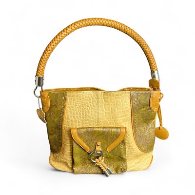 MC Genuine Leather Green Brown Leather Handbag Purse