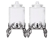 5 Gallon Hammered Glass Beverage Dispenser with Metal Stand (10 gallons)