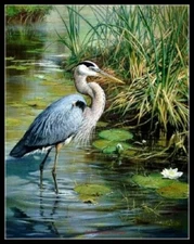 Great Blue Heron - DIY Chart Counted Cross Stitch Patterns Needlework 14 ct    