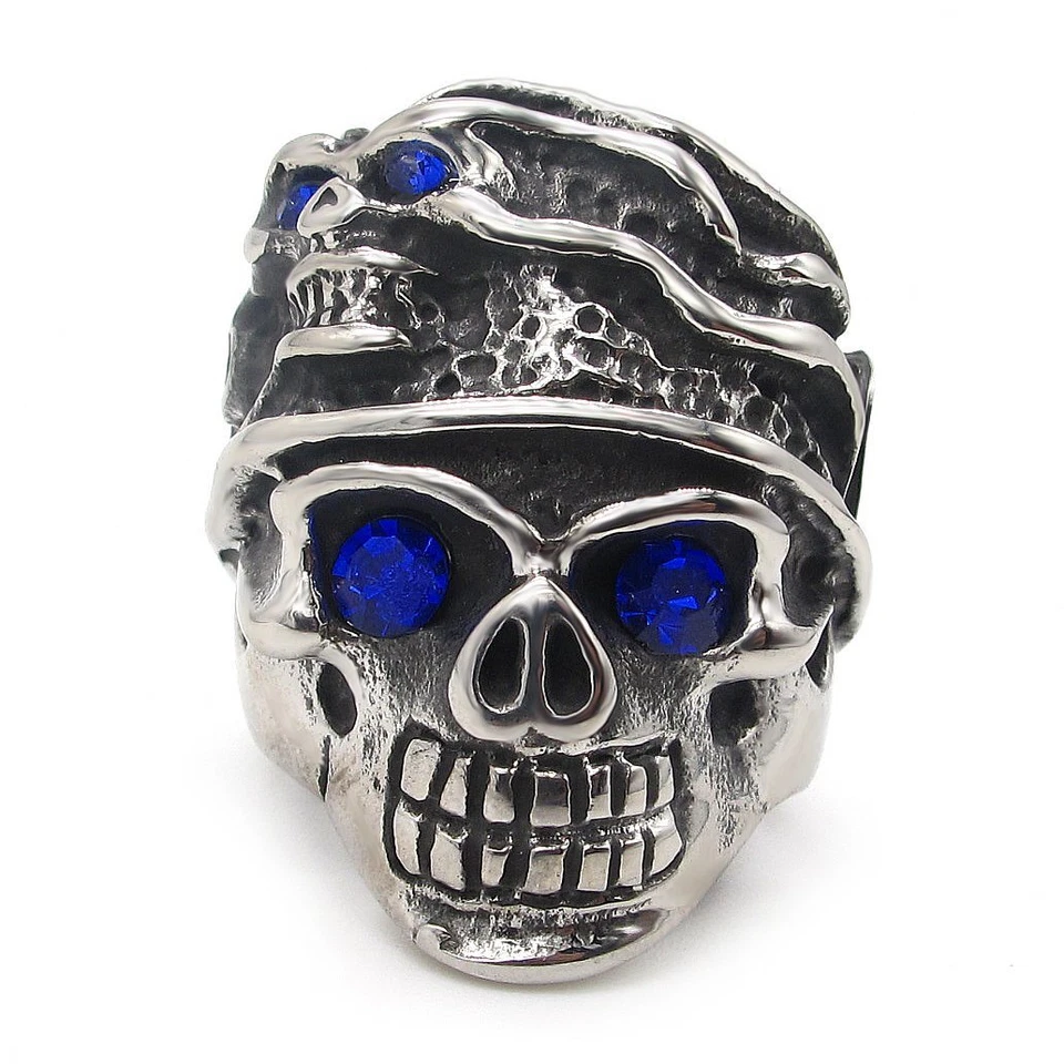 MENDEL 男式不锈钢朋克 Outlaw 骑手 CZ 骷髅戒指男式 7-15 码 — 第 3/4 张图片