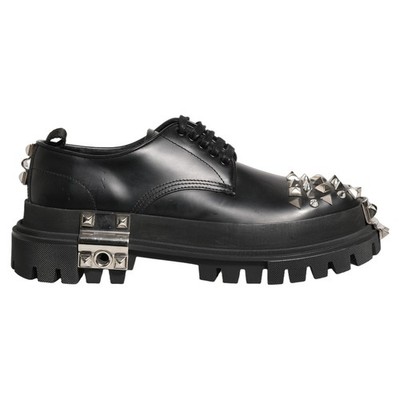 DOLCE & GABBANA Schuhe Schwarz Leder Nieten Hi-Trekking Derby EU44/US11 2180usd