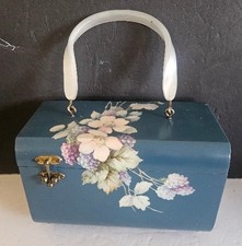 Vintage Hand made wood wooden lined purse / handbag by Alice . Lucite handle