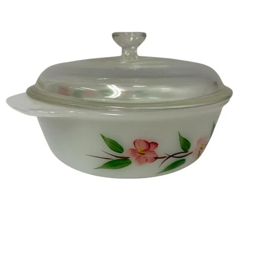 Anchor Hocking Peach Blossom Casserole Dish With Lid Vintage Nice