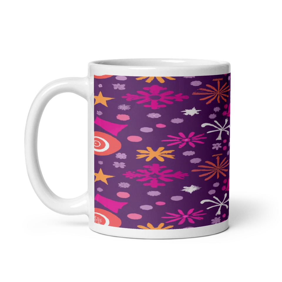 Taza geométrica festiva copo de nieve fuegos artificiales campanas de Navidad Foto 2 de 3