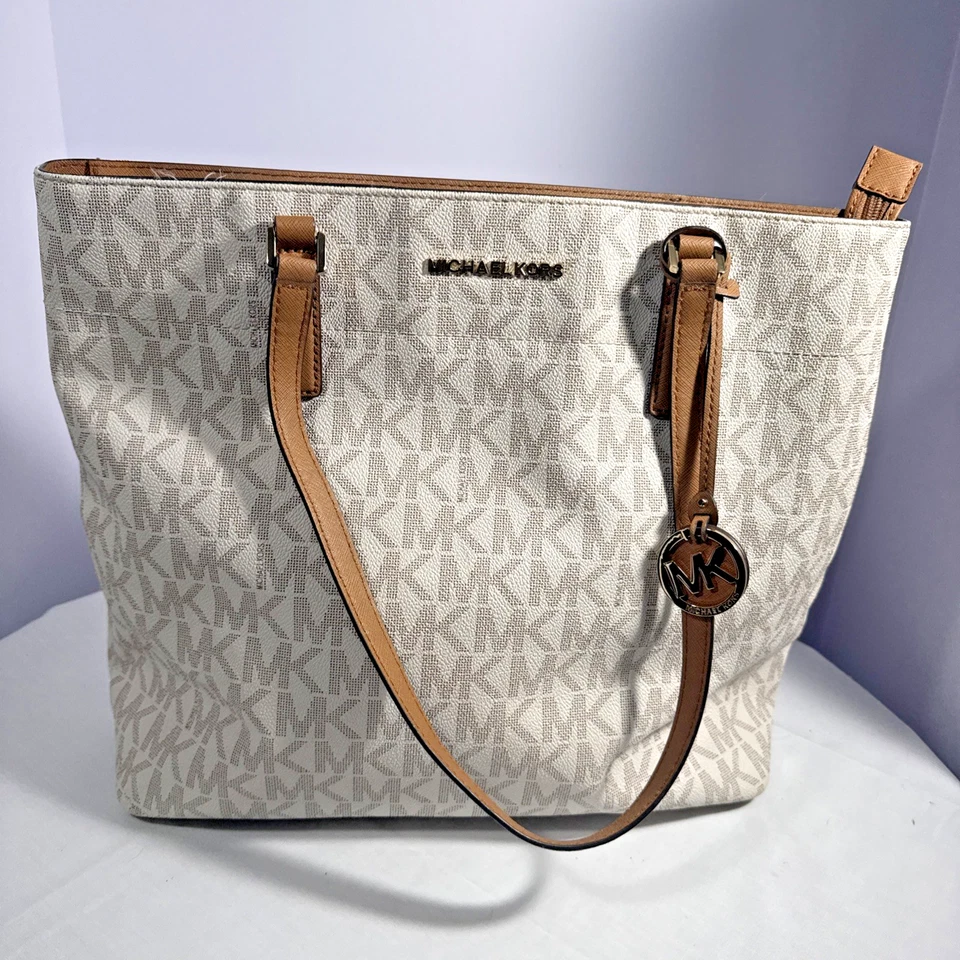 Bolso de hombro de viaje para mujer Michael Kors Jet Set Lg vainilla bellota diseñador Foto 2 de 4
