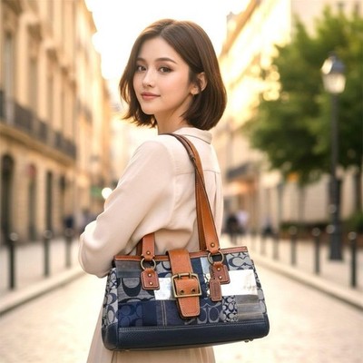 バッグ vintage coach archive patchwork denim Vintage Coach Patchwork Denim Denim Patchwork Tote Bag A4 Size