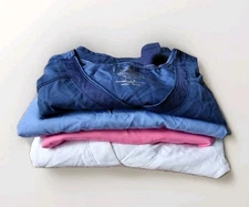 Lot Of 4 Mixed Brand Womens Scrub Top  Size L Solid Colors Short Sleeves