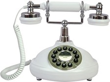 TelPal Retro Corded Landline Phone, White Classic Vintage Old Fashion Telephone