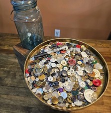 Antique BUTTONS LOT & Mason Jar • Vintage Metal Wood Bakelite BUTTONS ☆1900-1960