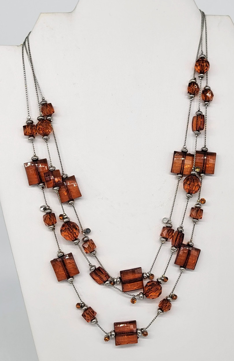 Amber Brown Acrylic Beaded Statement Necklace Lay… - image 8