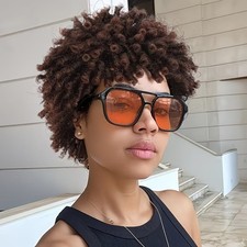 Afro Curly Wig Short Dreadlock Twist Synthetic Women Black Brown Daily Party