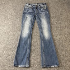 Miss Me Jeans Womens 28 Blue Mid Rise Bootcut Distressed Embroidered Pockets