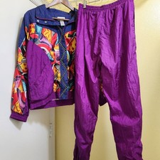 Vintage Bold Track Suit - Nylon Dark Blue  Purple - Pants  Jacket Size Medium