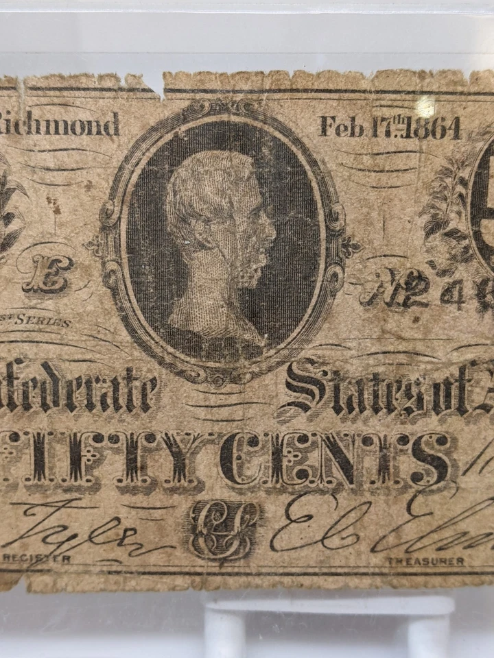 Civil War Era 1864 Confederate States of America Fifty Cents Note #984 - Image 3 of 4