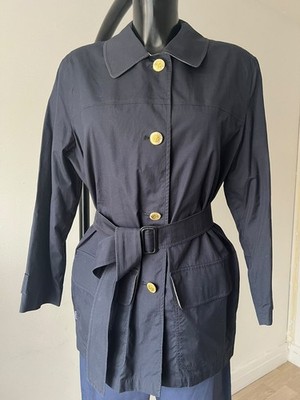 VINTAGE BURBERRYS dunkelblaue Baumwolljacke nautisches Futter Gürtel England Größe 12