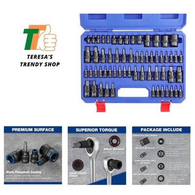 60-piece Master Torx Bit Socket and External Torx Socket Set, 1/4'', 3/8'', 1/2...