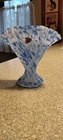 Vintage Fenton "Blue Mist" Vasa Murrhina Fan Vase with Original Label
