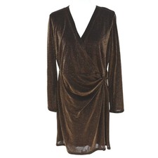 Tommy Hilfiger SZ 14 Gold Sparkle Knit Faux Wrap Dress Party Holiday Dress