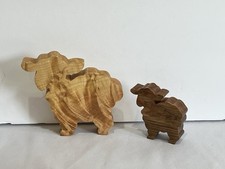 Two Amish Hand Crafted Wooden Sheep, Ewe And Lamb 3-5 Inches