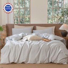 Duvet Cover Set 100 Cotton Linen Like Striped Breathable Comfy King 104 x90