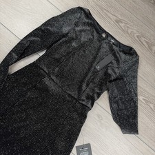 Lulus Women’s Long Sleeve Shimmer Fabric Skater Dress Black Medium New