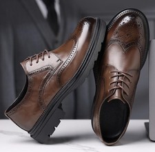 British Men's Lace Up Leather Non-slip Carved Brogue Casual Formal Wedding Shoes