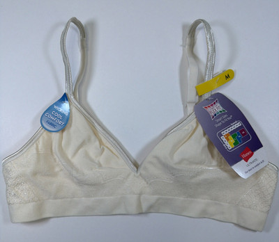 Hanes Ultimate Wireless Bra Soft Padding Seamless Bra Convertible Ivory M DHHU11