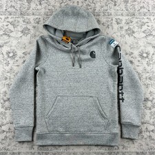 Image of Carhartt Womens Hoodie XS (UK8-10) Grey Marl Relaxed Fit Logo Sleeve BNWT