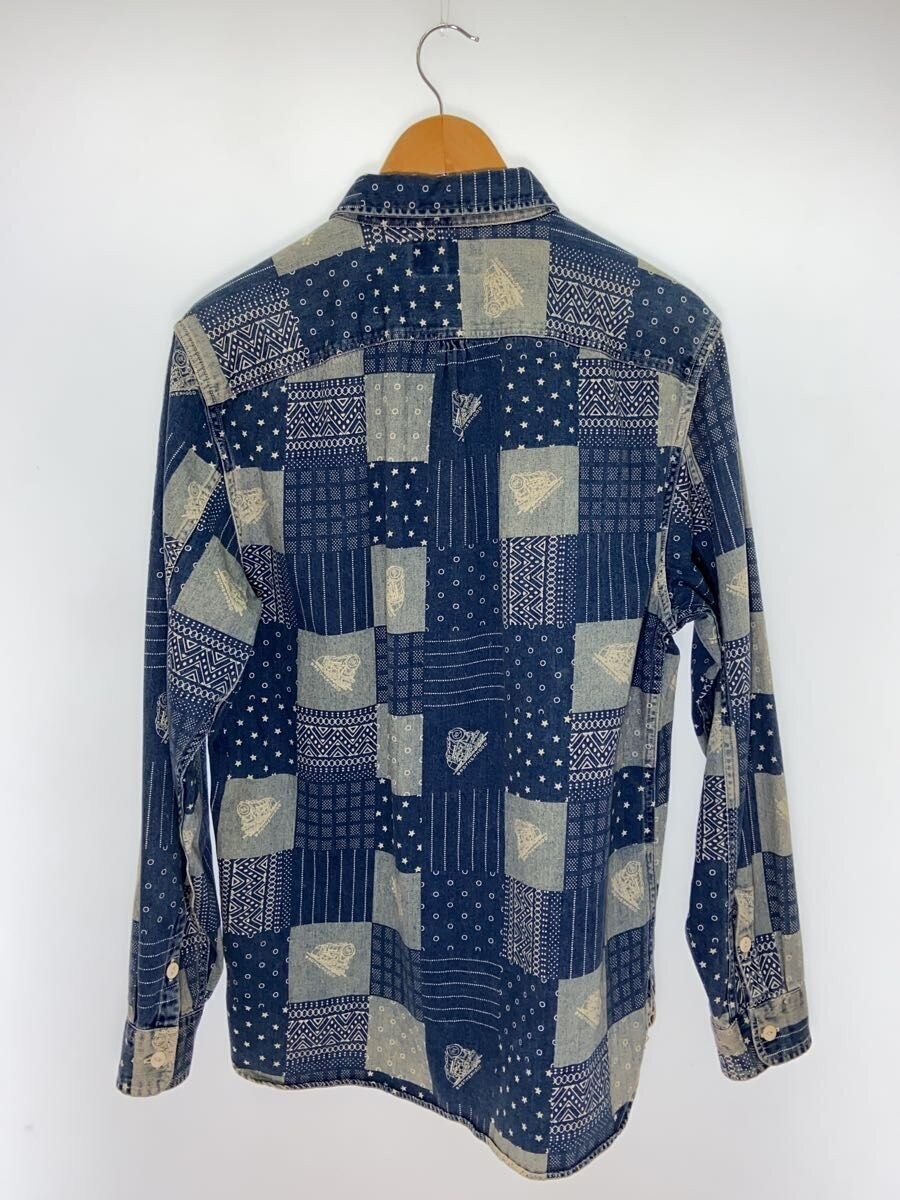 RRL Indigo Patchwork Print Shirt Long Sleeve M Cotton Navy Allover Pattern image 2