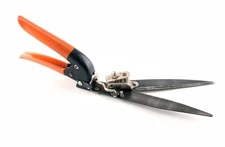 VINTAGE ALL STEEL GRASS SHEARS/CLIPPERS WITH ORANGE HANDLES,NICE!