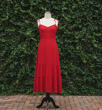 NWT Reformation Petite Emmie Midi in Cherry Red Tie Straps Georgette Dress 10P