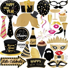 , New Years Photo Booth Props 2026 - Pack of 30 | Glitter New Years Eve Photo...