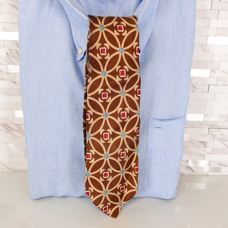 Corbata de cuello Charles Jourdan para hombre marrón floral cuadrilátero seda diseñador de lujo ITALIA Foto 2 de 4